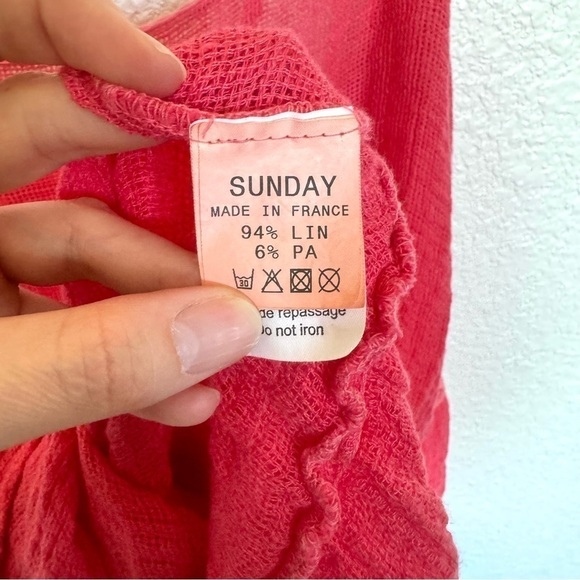 Sunday St. Tropez Blouse Women's M/L Linen Pullover Tunic Top Gauze Pink - Picture 5 of 9